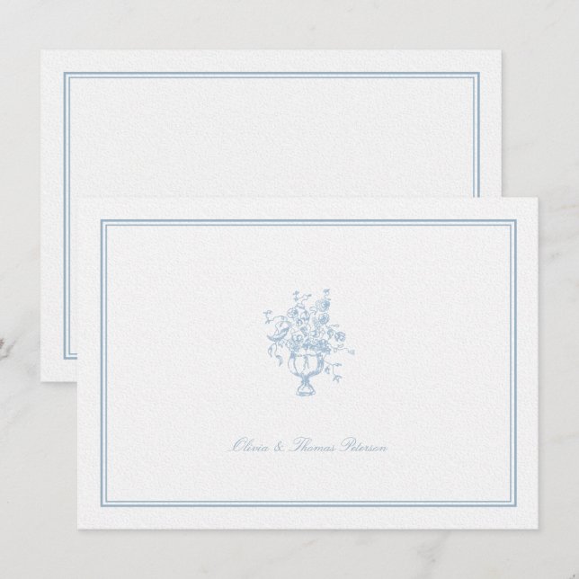 Dusty Blue Bouquet Classic Rahmen Wedding Couple Mitteilungskarte (Vorne/Hinten)