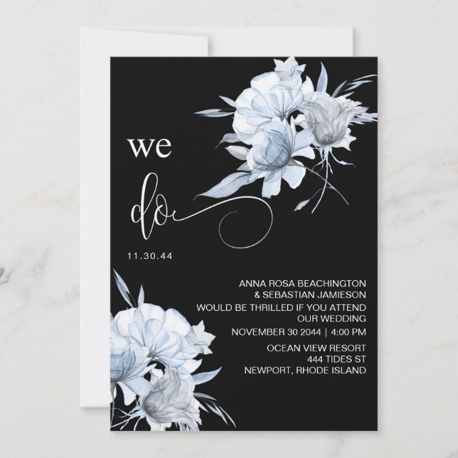 *~* Dusty Blue Bouquet QR Floral UAWG AR15 WEDDING Einladung (Vorderseite)