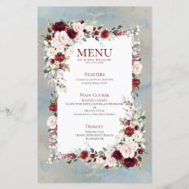 Dusty Blue Bourgogne Blush Floral Mariage Menu