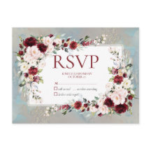 Dusty Blue Bourgogne Blush Floral Pas de menu RSVP