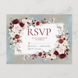 Dusty Blue Bourgogne Blush Floral Pas de menu RSVP