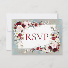 Dusty Blue Bourgogne Blush Floral RSVP