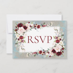 Dusty Blue Bourgogne Blush Floral RSVP