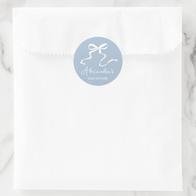 Dusty Blue Bow Baby Dusche Runde Runder Aufkleber (Tasche)