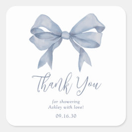 Dusty Blue Bow Boy Baby Dusche Vielen Dank Quadratischer Aufkleber