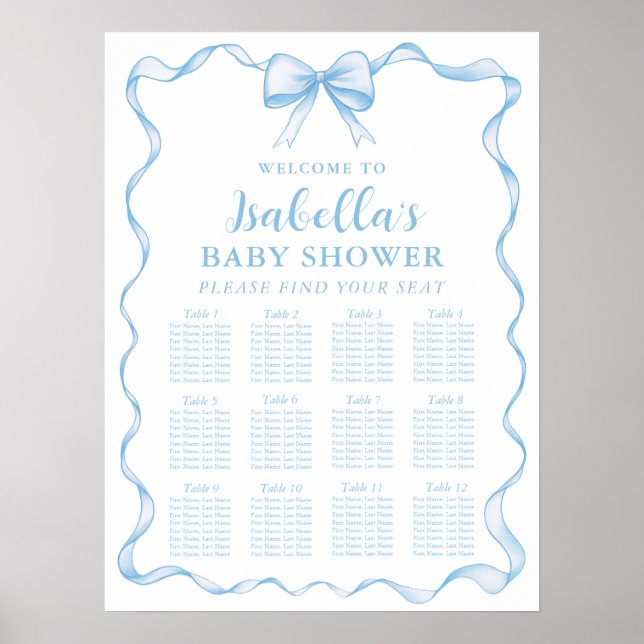 Dusty Blue Bow Boy Baby Shower Seekartenzeichen Poster (Vorne)