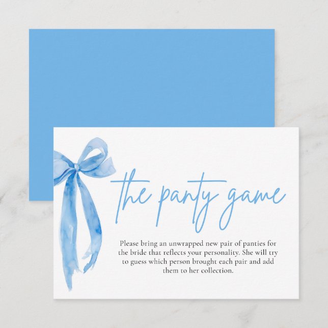 Dusty Blue Bow Brautparty The Panty Game Cards Einladung (Vorne/Hinten)
