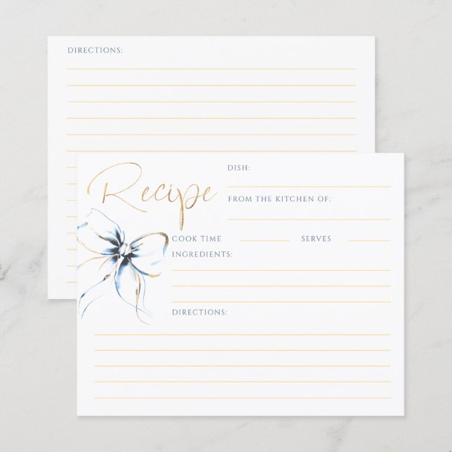  Dusty Blue Bow Bridal Recipe Card (Vorne/Hinten)