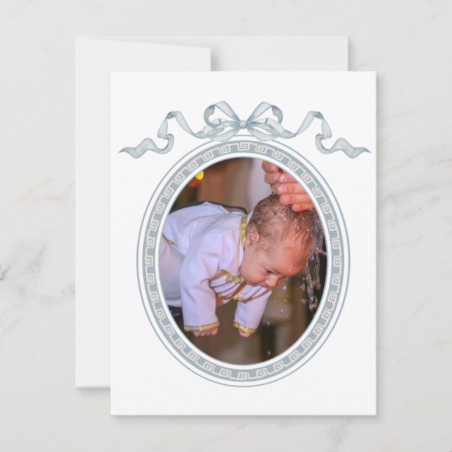Dusty Blue Bow Cadre grec Carte de remerciements B (Devant)