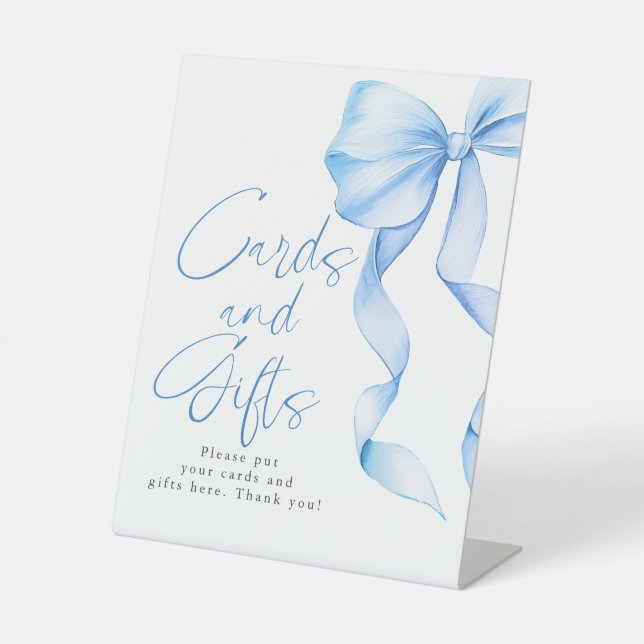 Dusty Blue Bow Cards and Gifts Brautparty Sockelschild (Vorderseite)