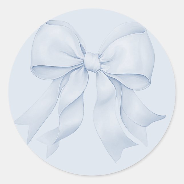 Dusty Blue Bow Elegant Runder Aufkleber (Vorderseite)