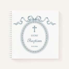 Dusty Blue Bow Griechischer Rahmen Taufe Gästebuch Notizbuch