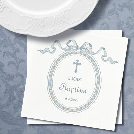 Dusty Blue Bow griechischer Rahmen Taufe Serviette