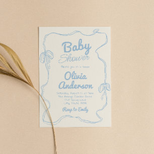 Dusty Blue Bow Hand Drawn Boy Coquette Babydusche Einladung