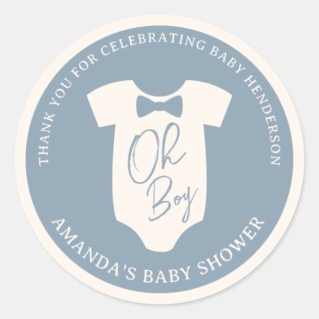 Dusty Blue Bow Krawatte Babydusche Runder Aufkleber (Vorderseite)