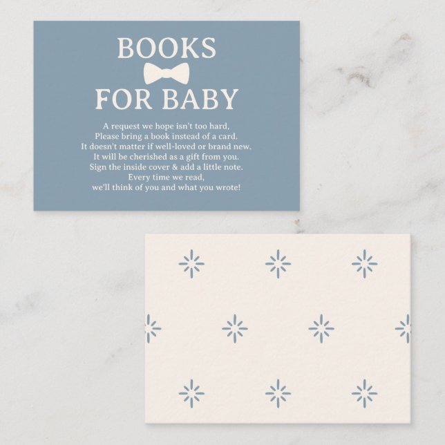 Dusty Blue Bow Krawatte Books for Baby Begleitkarte (Vorne/Hinten)