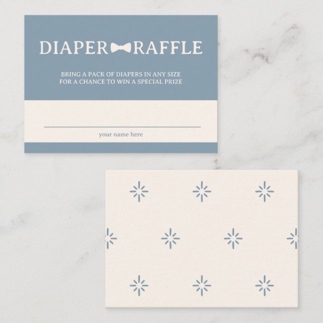 Dusty Blue Bow Krawatte Diaper Raffle Begleitkarte (Vorne/Hinten)