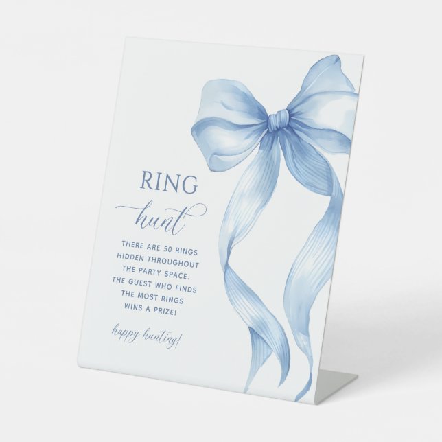 Dusty Blue Bow Ring Brautparty Sockelschild (Vorderseite)