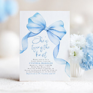 Dusty Blue Bow Sie bindet das Brautparty des Knote Einladung