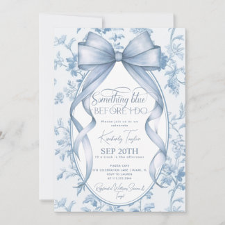 Dusty Blue Bow Toile Etwas Blue Brautparty Einladung