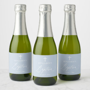 Dusty Blue Boy Baptism Mini Sparkling Weinflasche