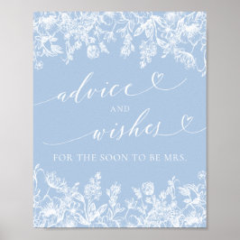 Dusty Blue Brautparty Advice and Wishings Sign Poster