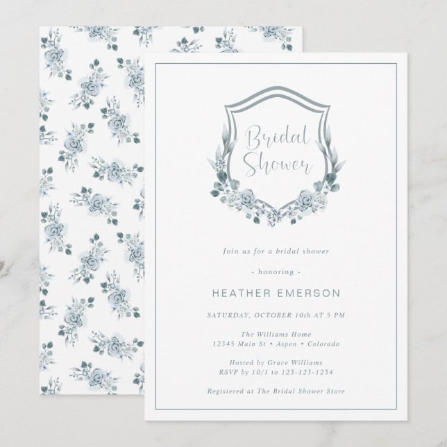 Dusty Blue Brautparty Einladung (Vorne/Hinten)