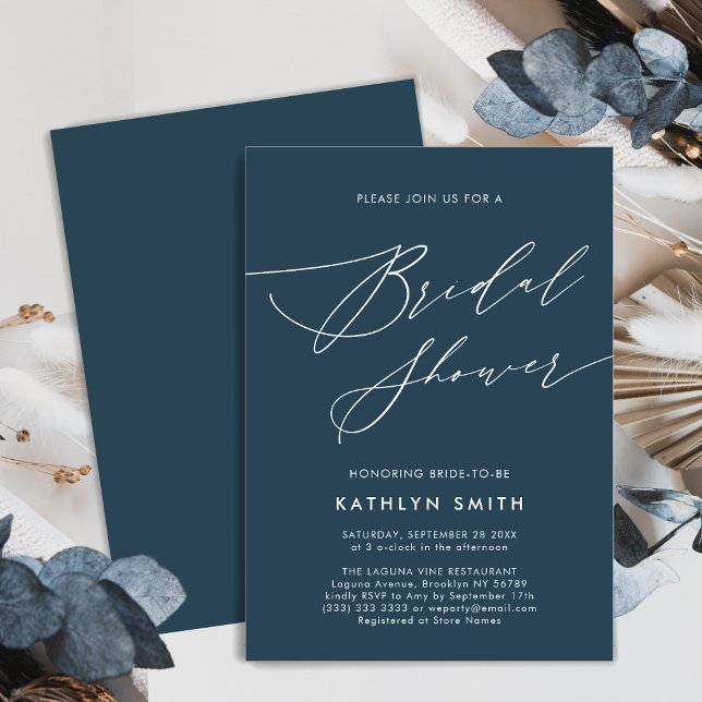 Dusty Blue Brautparty Elegantes Script Minimalisti Einladung (Von Creator hochgeladen)