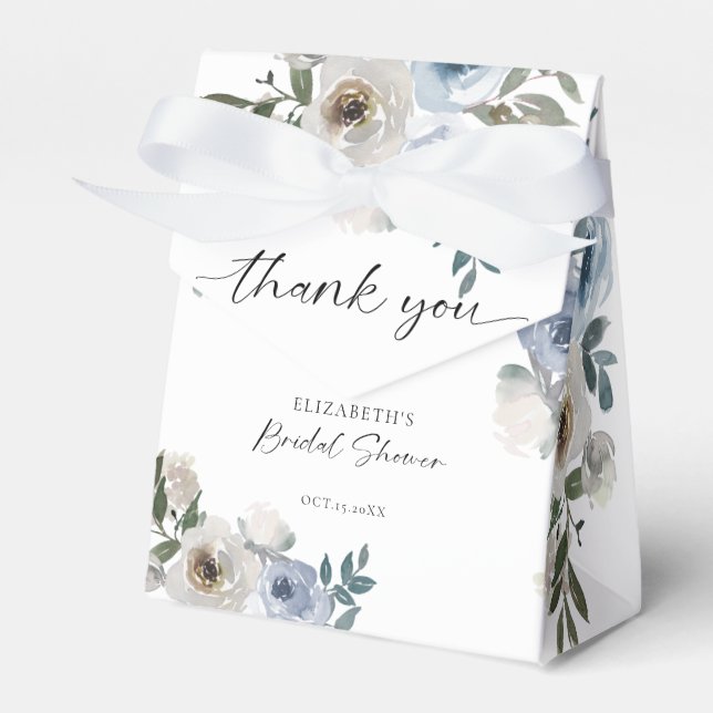 Dusty Blue Brautparty Floral Elegantes Skript Geschenkschachtel (Vorderseite)