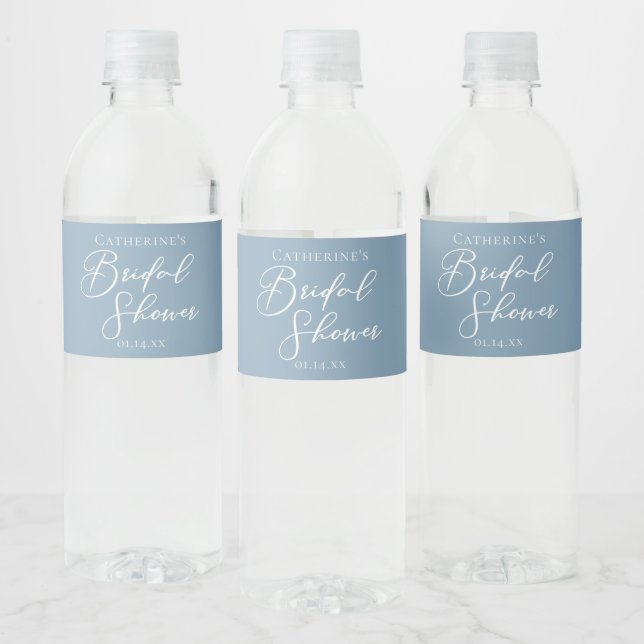 Dusty Blue Brautparty Personalisiert White Script (Flaschen)