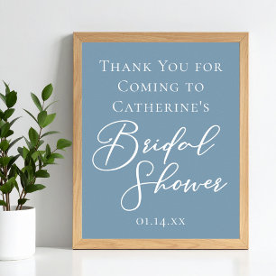 Dusty Blue Brautparty Personalisiert White Script Poster