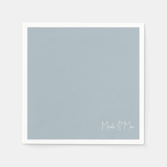 Dusty Blue Bridal Couple Name Cocktail Napkins Serviette (Vorderseite)