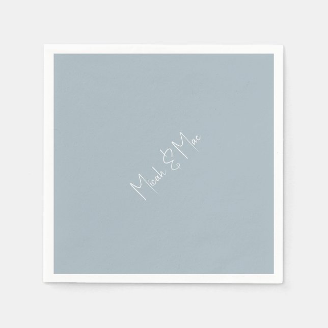 Dusty Blue Bridal Diagonal Names Cocktail Napkins Serviette (Vorderseite)