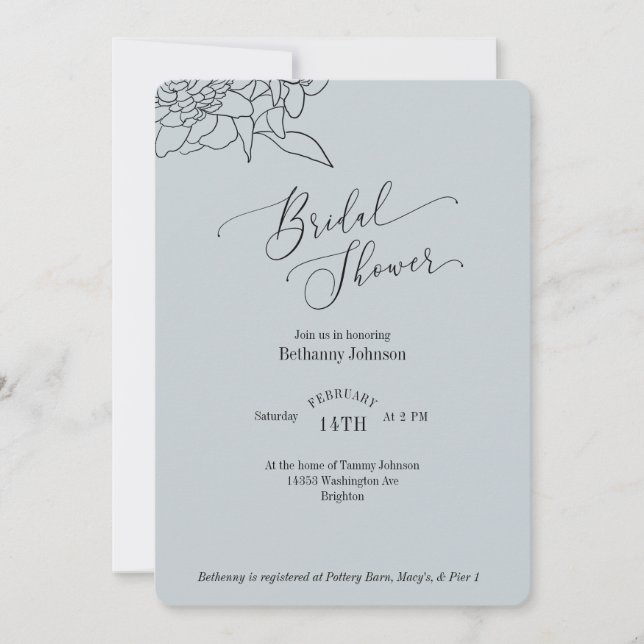 Dusty Blue Bridal Dusche Einladung (Vorderseite)