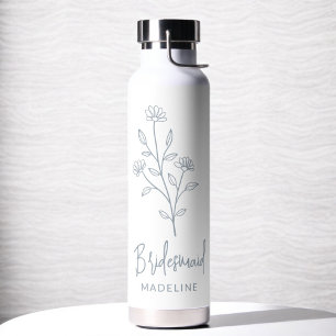 Dusty Blue Bridesmaid Name Floral Bachelorette Trinkflasche