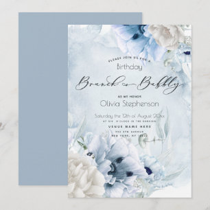 Dusty Blue Brunch Bubbly Birthday Einladung