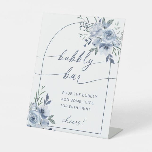 Dusty Blue Bubbly Bar Brautparty Sign Sockelschild (Vorderseite)