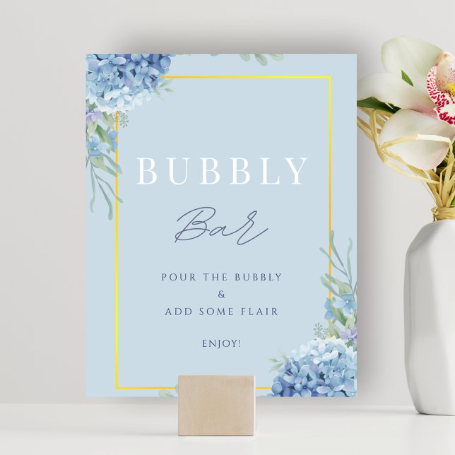 Dusty Blue Bubbly Bar Bridal Baby Duschzeichen Poster (Dusty Blue Bubbly Bar Bridal Shower Sign)