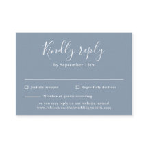 Dusty Blue Budget Moderne Script Wedding RSVP Card