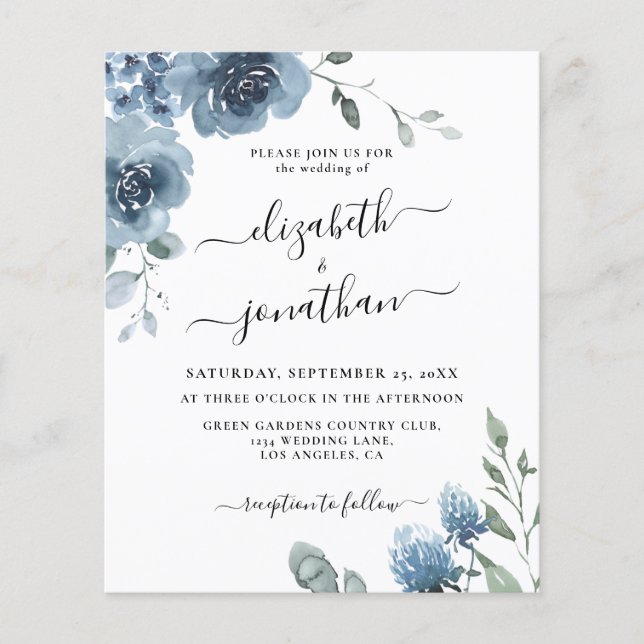 Dusty Blue Budget Slate Wedding Einladung (Vorderseite)