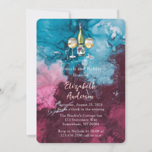 Dusty Blue Burgundy Alkohol Brunch und Bubbly Einladung
