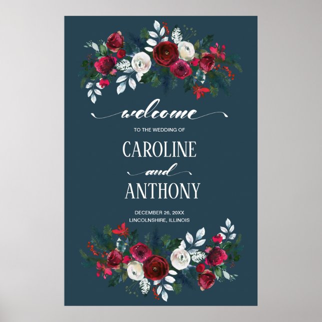 Dusty Blue | Burgundy Bloom Mariage Affiche de bie (Devant)