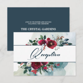 Dusty Blue | Burgundy Bloom Wedding Reception Card Einladung