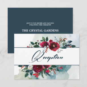Dusty Blue   Burgundy Bloom Wedding Reception Card Einladung
