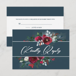Dusty Blue | Burgundy Bloom Wedding RSVP Card Einladung