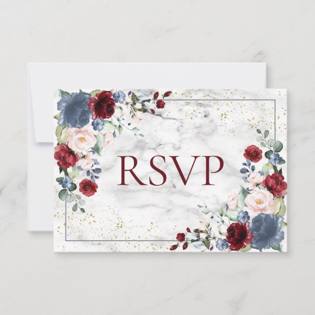 Dusty Blue Burgundy Blush Gold Wedding RSVP (Vorderseite)