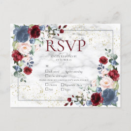 Dusty Blue Burgundy Blush Gold Wedding RSVP Einladungspostkarte