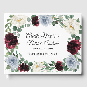 Dusty Blue Burgundy Cranberry Ivory Hochzeit im He Gästebuch