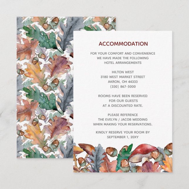 Dusty Blue Burgundy Fall Mushroom Wedding Begleitkarte (Vorne/Hinten)