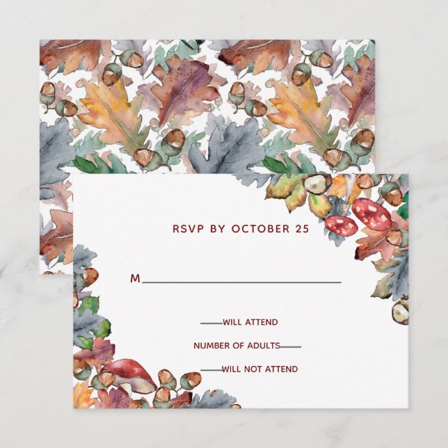 Dusty Blue Burgundy Fall Mushroom Wedding rsvp Einladung (Vorne/Hinten)